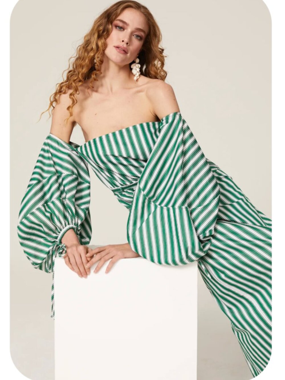 Rosie Assoulin Balloon-Sleeved Striped Cotton Strapless Midi Dress - Picture 2 of 8